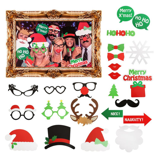 25pc Christmas Novelty Photo booth Selfie Frame & Props Photobooth