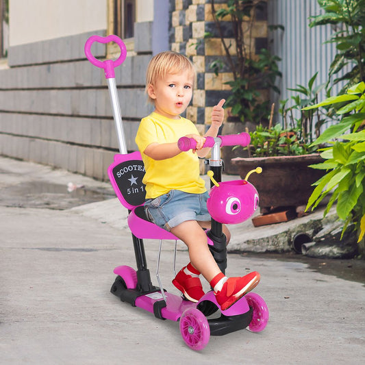 5-in-1 Kids Baby Toddler Kick Scooter Removable Seat Height Adjustable