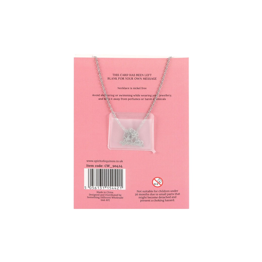 Rose Quartz Crystal Moon Necklace on Greeting Card