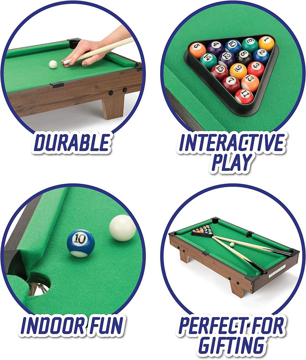 Power Play Kids Pool Billiard Snooker Indoor Table Top Game - 20"