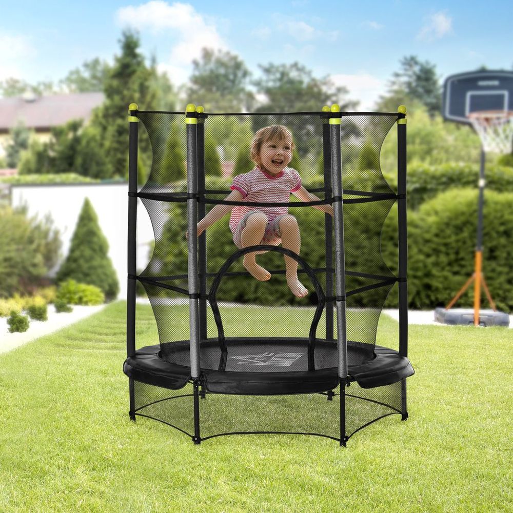 HOMCOM 5.2FT Kids Trampoline with Safety Enclosure, Indoor Outdoor - Black