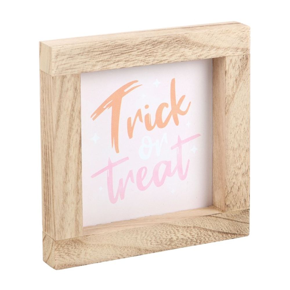 Pink Trick or Treat Wooden Frame Sign