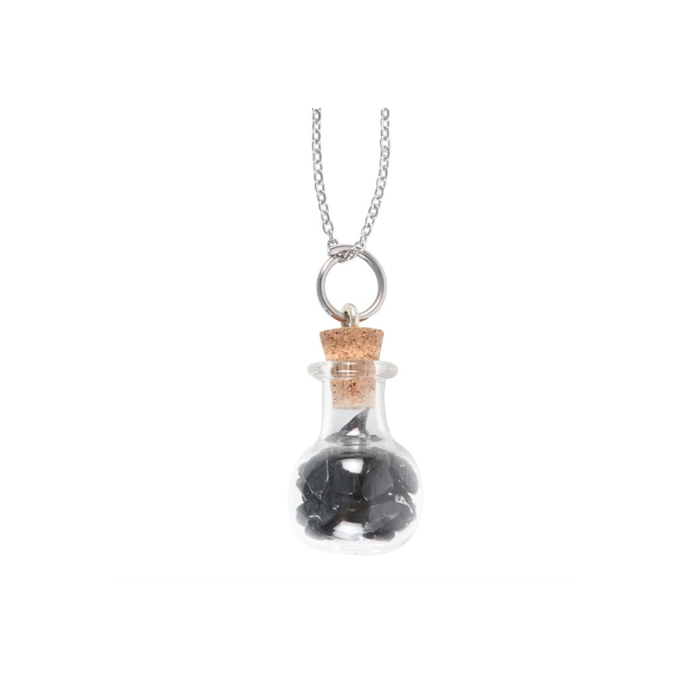 Protection Black Obsidian Crystal Chip Potion Bottle Necklace