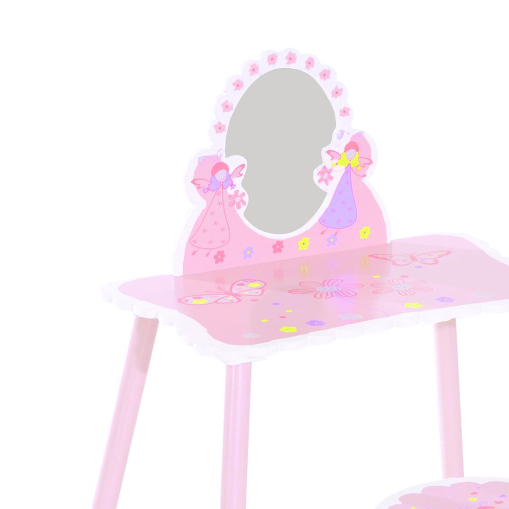 Girls Kids Pink Dressing Table Make Up Play Set Desk Chair Mirror HOMCOM