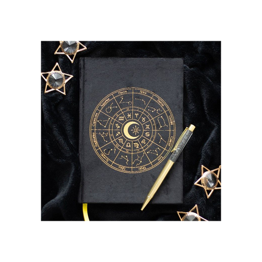 Astrology Wheel Journal with Black Obsidian Pen