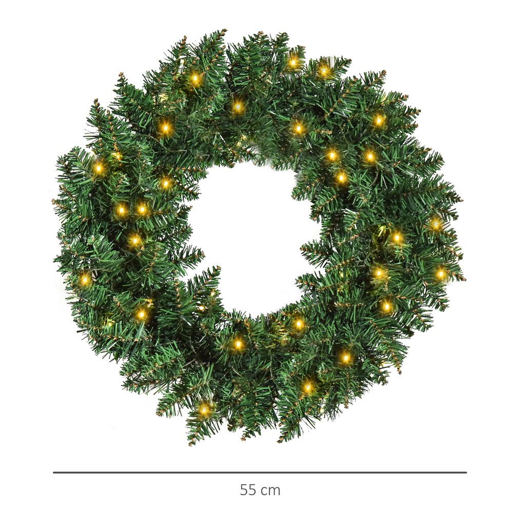 55CM Pre-lit Christmas Wreath 50 Warm White LED Ideal Xmas Artificial Door Deco