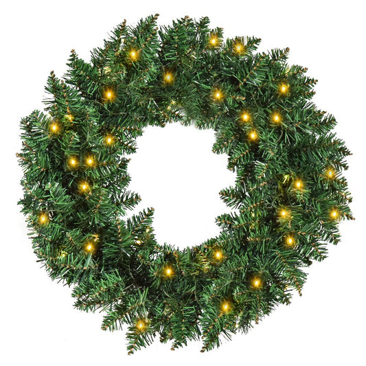 55CM Pre-lit Christmas Wreath 50 Warm White LED Ideal Xmas Artificial Door Deco