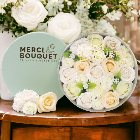 Round flower soap Box - Wedding Blessings - White & Ivory